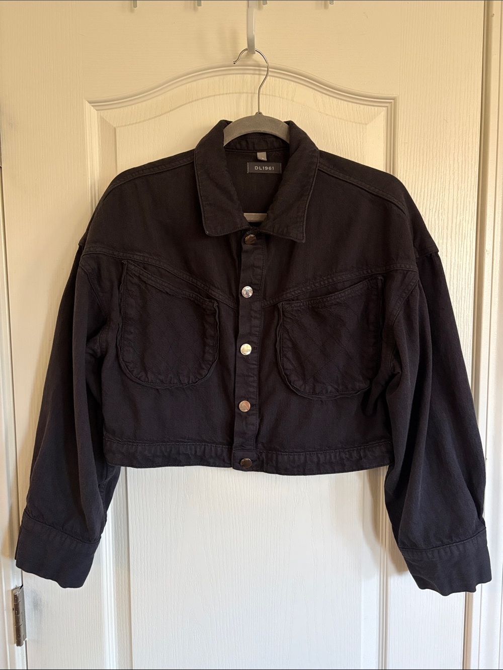 DL1961 Taryn cropped oversized denim jacket in black